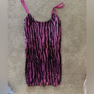 Pink and Black Zebra Print Sequin Dress